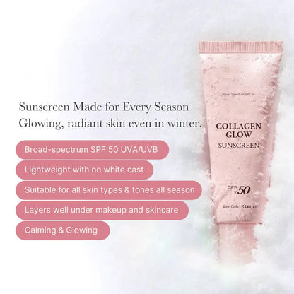 🌸Collagen Sunscreen 🌸| SPF 50 Broad Spectrum Face Sunscreen | Lightweight, Non-Sticky, Hydrating Formula | No White Cast or Residue