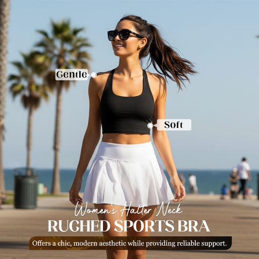 Women's Halter Neck Ruched Sports Bra