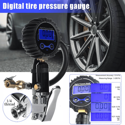 ✨50% OFF🔧 Digital Tyre Pressure Gauge & Inflator: ±1% Accuracy, 4 Units, Brass & Steel