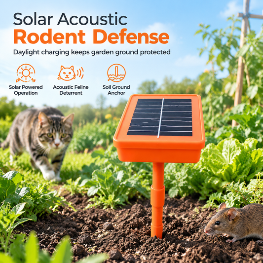 ☀️ Solar-Powered Garden Rodent Deterrent – Cat Sound Device