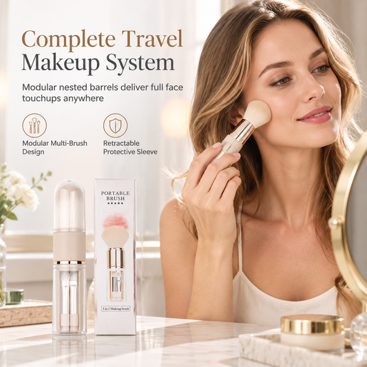 💄 50% Off Now ✨ Portable Retractable Makeup Brush Set — 5-in-1 Travel Capsule 🧳