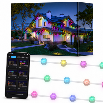 Smart LED Outdoor Eaves Lights IP67 Waterproof RGB Color Changing String Lights with App Control