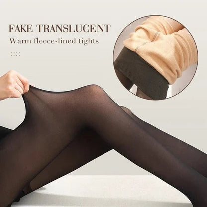 Faux Sheer Elastisk Tights med varmt plysjfôr